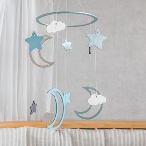 Baby mobile Moon mobile Stars baby mobile Cloud mobile Woodland mobile Nursery mobile Baby mobile stars Moon cloud mobile image 1