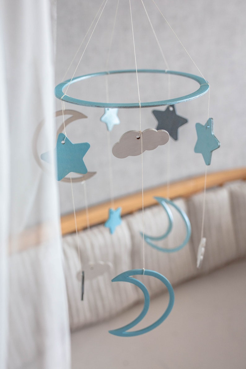 Baby mobile Moon mobile Stars baby mobile Cloud mobile Woodland mobile Nursery mobile Baby mobile stars Moon cloud mobile image 5