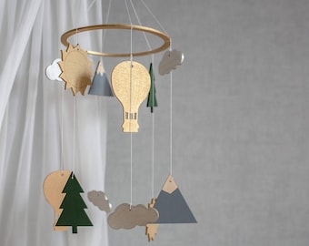 Mountain mobile - Baby mobile mountains - Adventure mobile - Air balloon mobile - Balloon mobile - Baby mobile forest - Woodland baby mobile