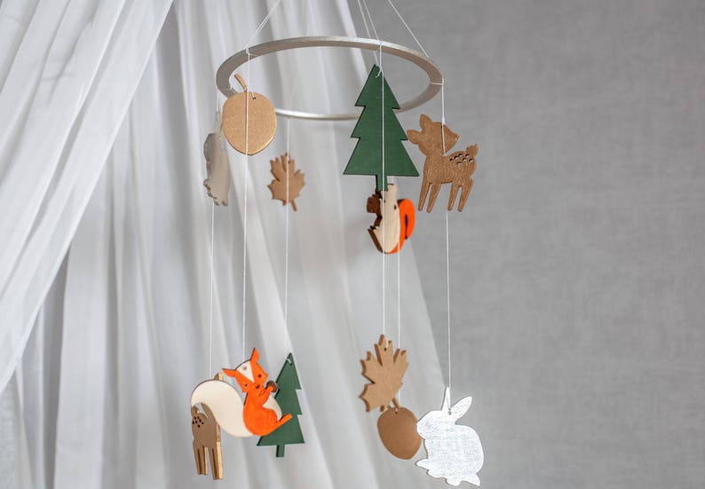 Forest mobile Baby mobile woodland Forest theme nursery Squirrel baby mobile Deer mobile Woodland baby mobile Nature mobile image 1