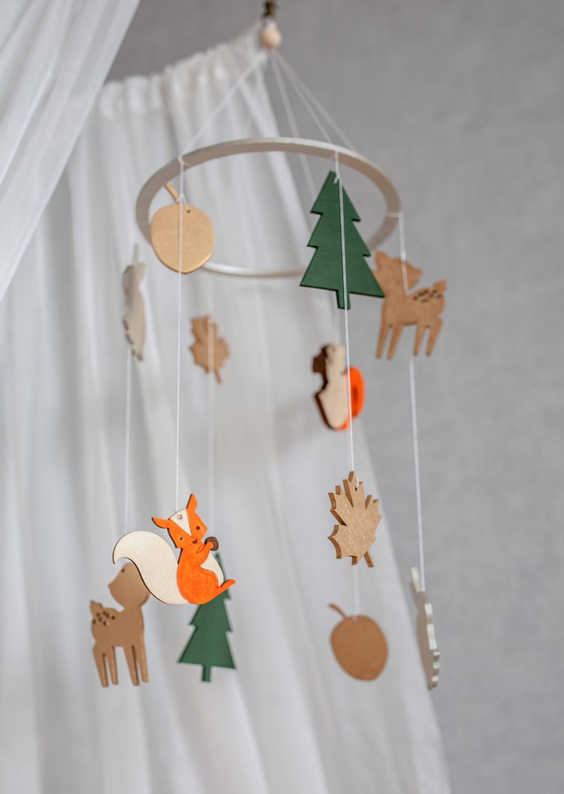 Forest mobile Baby mobile woodland Forest theme nursery Squirrel baby mobile Deer mobile Woodland baby mobile Nature mobile image 3