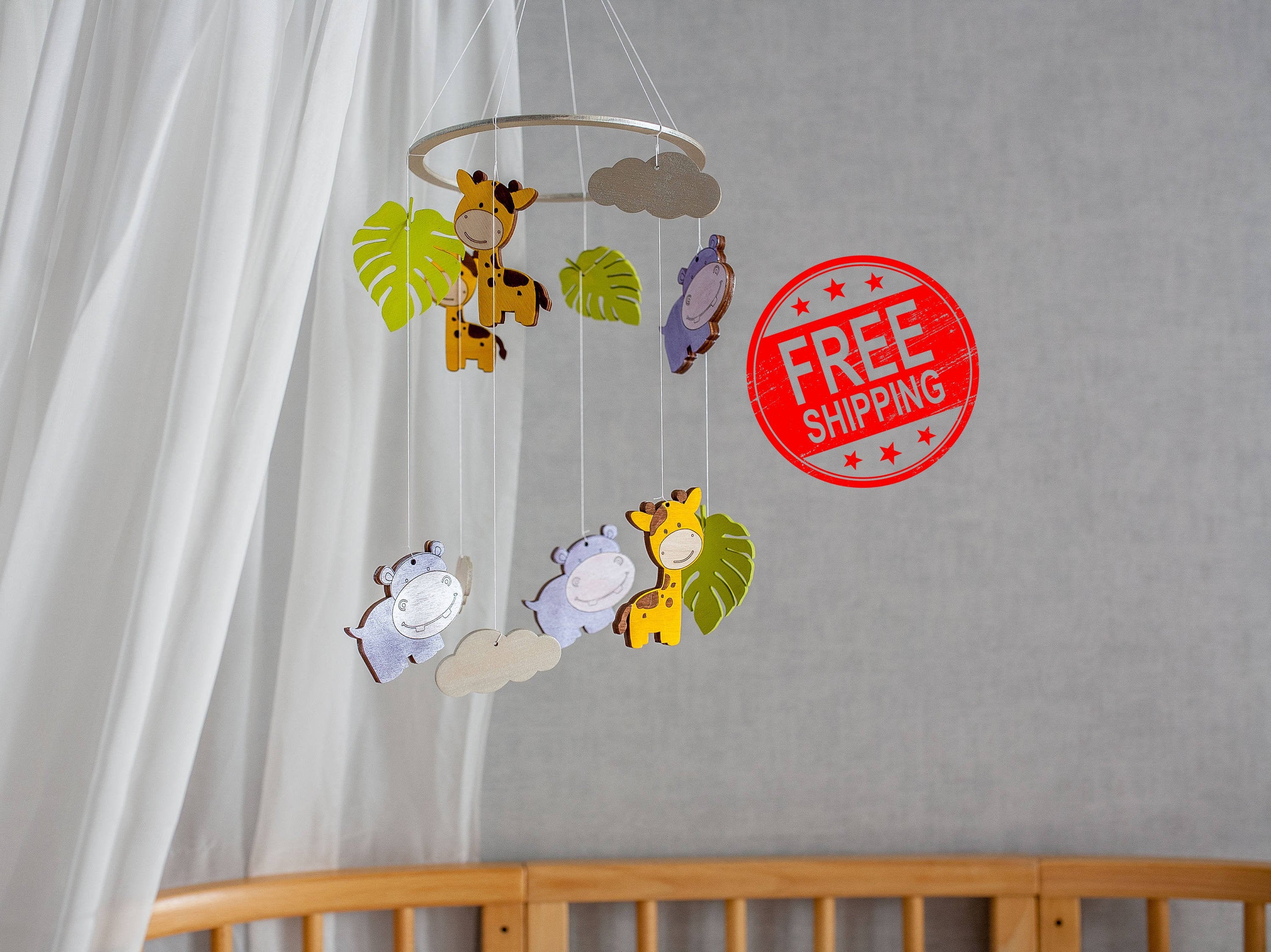Hippo nursery mobile Giraffe mobile Jungle baby mobile Etsy