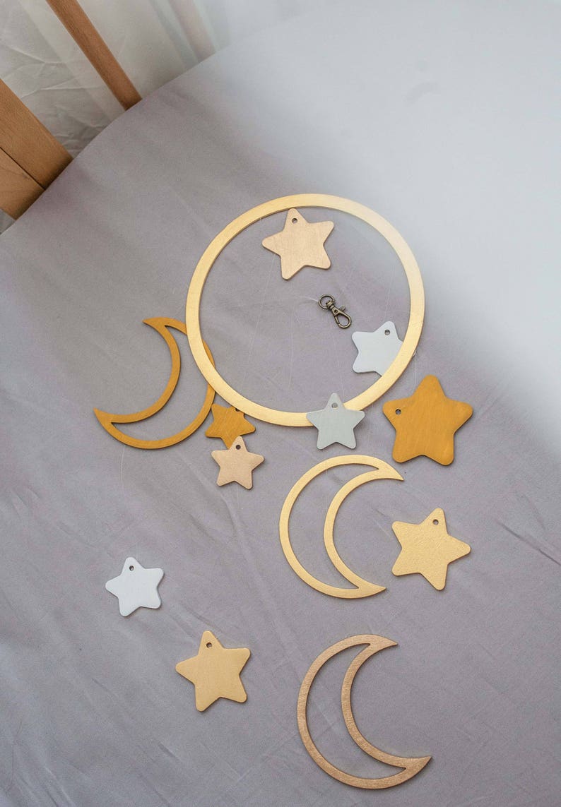 Baby mobile Moon Expecting mom gift Wooden mobile celestial Baby mobile star Crib mobile Baby mobile ideas Moon baby mobile image 5