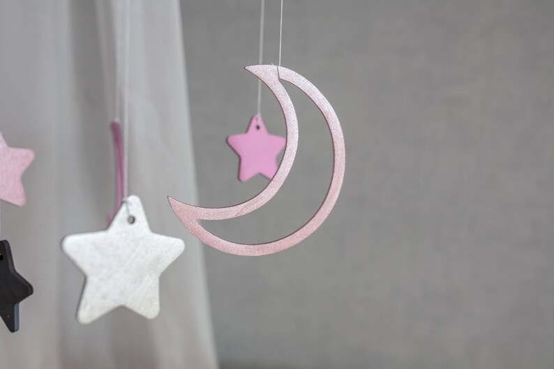 celestial Baby mobile girl Moon baby mobile Moon mobile for baby Pink crib mobile Baby mobile woodland Moon mobile for kids image 4