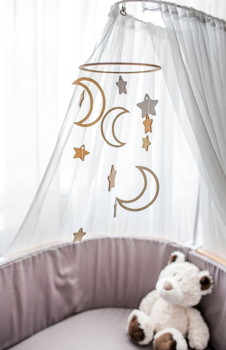 Baby mobile Moon Expecting mom gift Wooden mobile celestial Baby mobile star Crib mobile Baby mobile ideas Moon baby mobile image 2