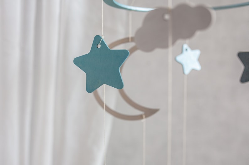 Baby mobile Moon mobile Stars baby mobile Cloud mobile Woodland mobile Nursery mobile Baby mobile stars Moon cloud mobile image 4