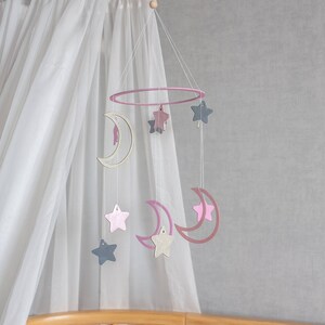 celestial Baby mobile girl Moon baby mobile Moon mobile for baby Pink crib mobile Baby mobile woodland Moon mobile for kids image 5