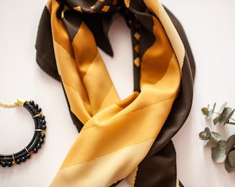 Vintage Brown Scarf Scarf for bag Wraps Hair bandana Рead shawl Тeck scarf Тeckerchief Gift for her Ornamental Gold scarf