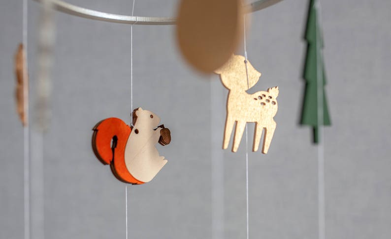 Forest mobile Baby mobile woodland Forest theme nursery Squirrel baby mobile Deer mobile Woodland baby mobile Nature mobile image 4