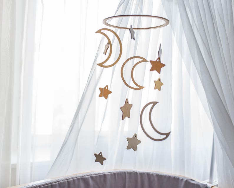 Baby mobile Moon Expecting mom gift Wooden mobile celestial Baby mobile star Crib mobile Baby mobile ideas Moon baby mobile image 1