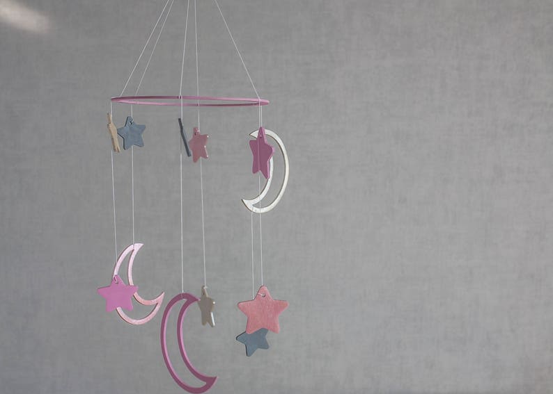 celestial Baby mobile girl Moon baby mobile Moon mobile for baby Pink crib mobile Baby mobile woodland Moon mobile for kids image 3