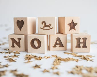 Personalized Wooden Baby Block - Baby blocks - Wooden blocks - Name blocks - Baby gift  blocks with name - engraved baby block - wood blocks