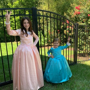 Hamilton Schuyler Sisters Angelica Eliza Peggy Halloween Costume Colonial Ball Gown for Infant, Toddler, Girls, or Adult Women