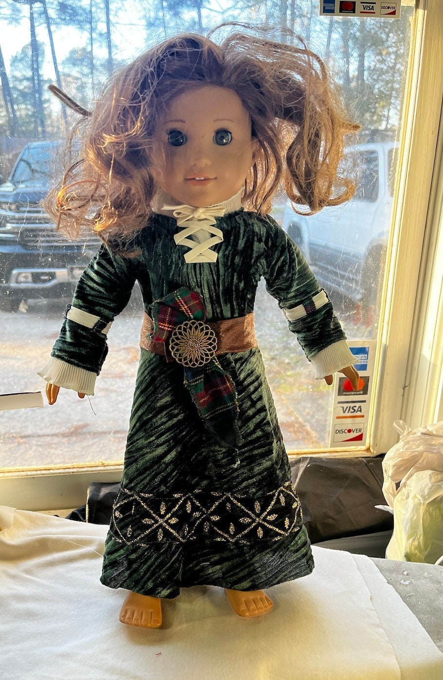 Merida Brave 18 inch 18" Doll Costume Outfit Dress Gown Baby Girl Doll Green Gold Plaid