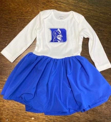 Duke Blue Devils Skirted Bodysuit Dress Basketball or College Football Baby  Dress Short Sleeved or Long Sleeved