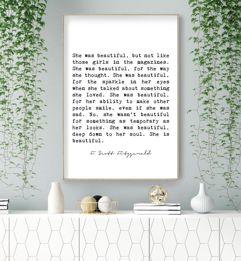 F. Scott Fitzgerald Wall Art She Was Beautiful F Scott Etsy