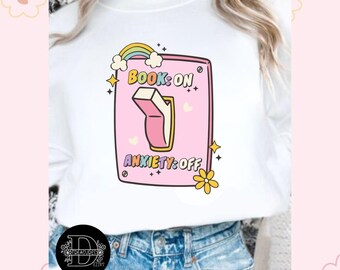 Sudadera con cuello redondo Book on, Anxiety off - Blanca