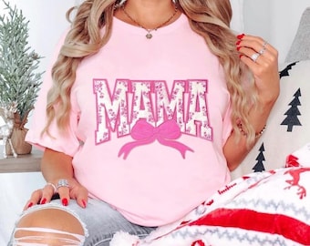 Camiseta rosa bordada Chenille MAMA