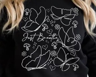 Sudadera con cuello redondo Just Breathe Butterfly - Negra