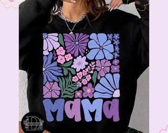 Cuello redondo floral Lavendar Mama - Negro