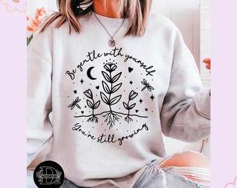 Sudadera de cuello redondo "Be Gentle With Yourself" - Gris ceniza