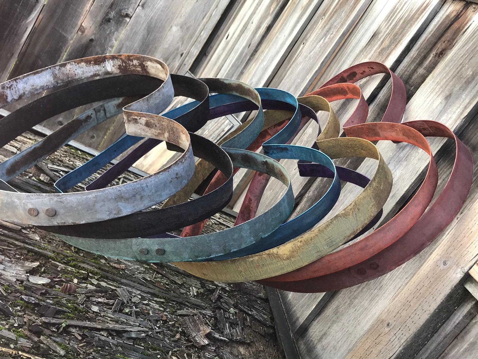Rainbow Patina Wine Barrel Hoop Hearts Etsy