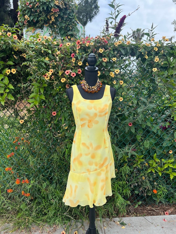 Vintage Yellow Floral Asymmetrical Dress