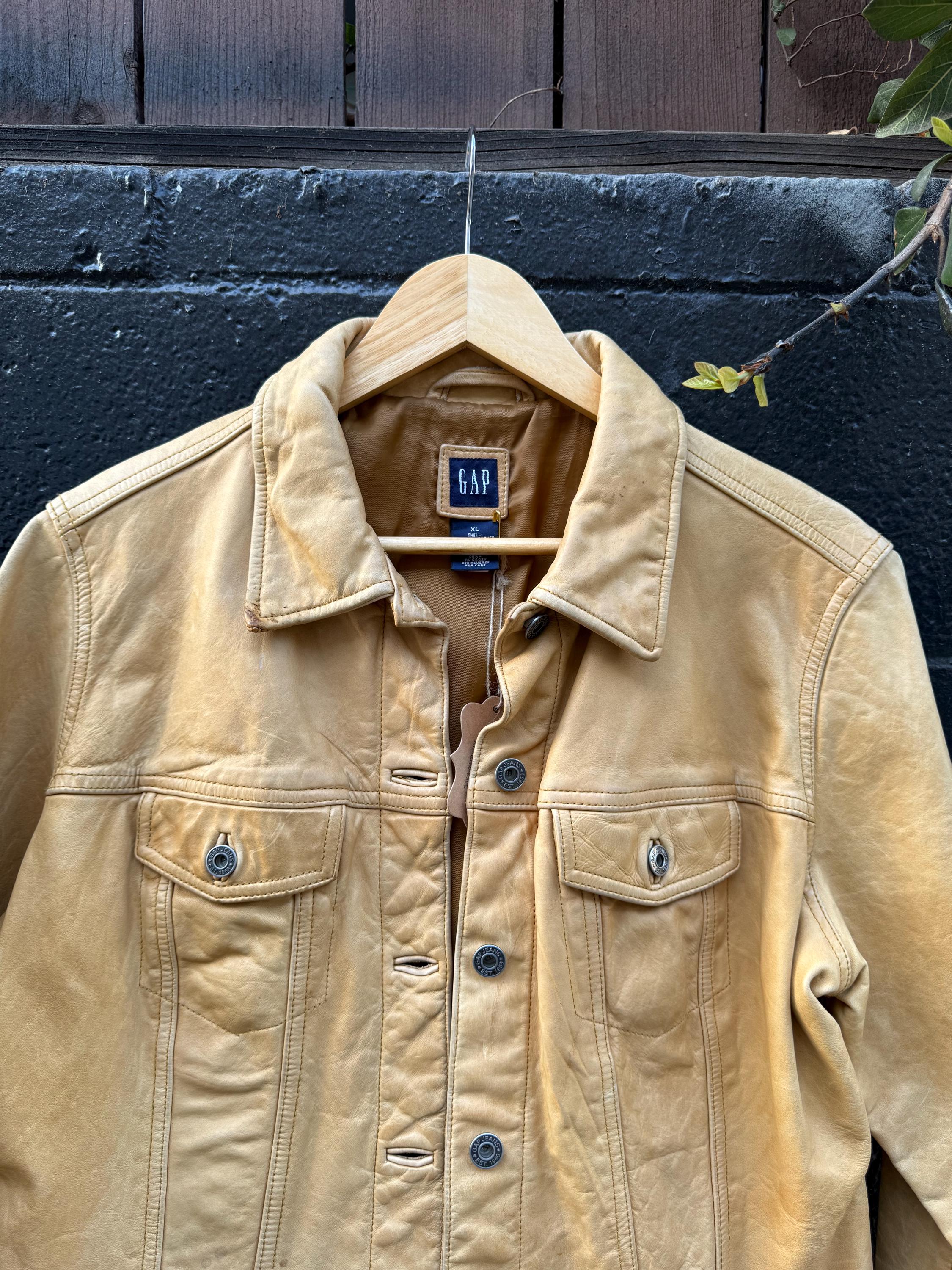 Vintage Gap Tan/yellow Genuine Leather Jacket - Etsy