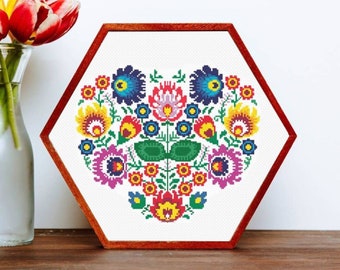 Polish flowers Cross stitch pattern PDF, Digital download, Cute folk embroidery, Modern Counted needlework, Spring Mother's Day DIY gift