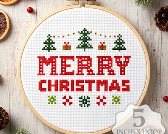 Merry Christmas Cross stitch pattern PDF  - Tree Simple Retro Sampler (Digital)