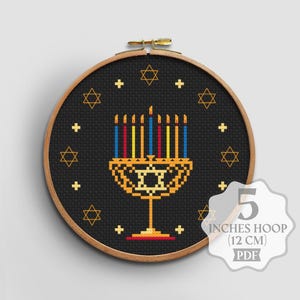 Small Cross Stitch Pattern Hanukkah Menorah David Star Holiday - PDF