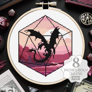 Dragon Dice Cross Stitch Pattern: Game Gamer Embroidery (PDF Download)