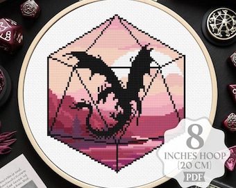 Dragon Dice Cross Stitch Pattern: Game Gamer Embroidery (PDF Download)