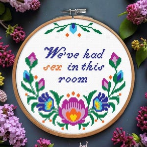 Kreuzstichmuster Sex Snarky lustiges Kreuzstichmuster Hochzeitsgeschenk für Paar Schlafzimmer Wand Kunst polnisch Wir haben Sex in diesem Raum gehabt