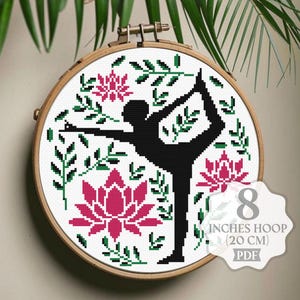 Yoga Cross stitch pattern PDF, Meditation Health Om Asana Yoga woman embroidery gift Lotus Meditation, Health Natarajasana, Digital download