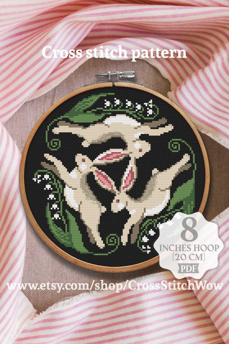 Easter Cross Stitch Pattern Bunny Hare Spring Farmhouse (PDF) - Etsy