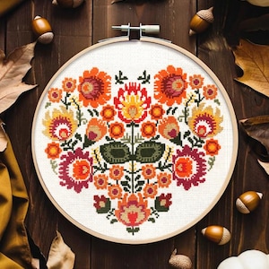 Autumn Floral Cross Stitch Pattern: Polish Folk Flowers (Digital Download PDF)