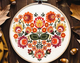Autumn Floral Cross Stitch Pattern: Polish Folk Flowers (Digital Download PDF)