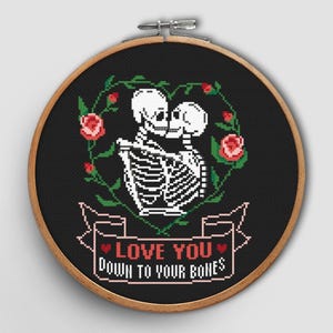 Cross Stitch Pattern Skeleton Cross Stitch Love Spooky Cross Stitch Pattern Halloween Decor Cross Stitch Wedding Gift DIY Snarky - PDF file