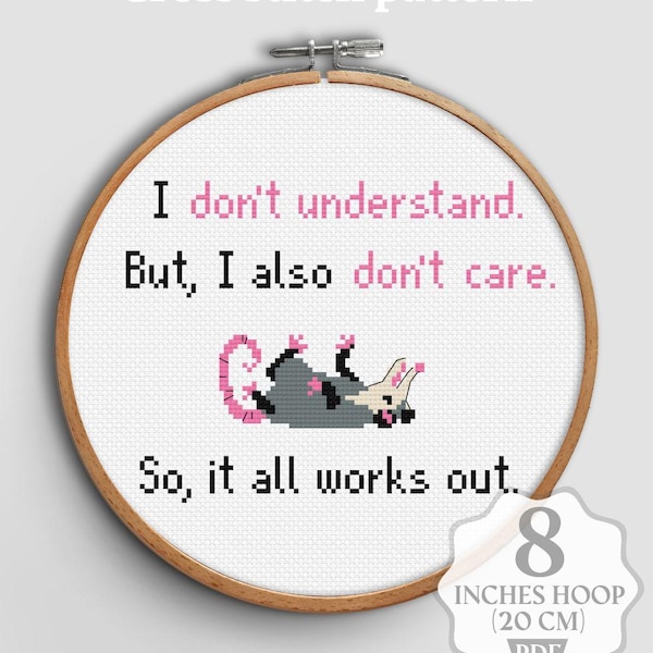 Funny Possum Cross Stitch Pattern: I don't care meme (Digital PDF)