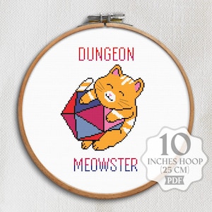 Padrão de ponto cruz Master Cat PDF, Dragões engraçados Master Nerdy Geek Dice, Presente para amantes de jogos, Dados, Gráfico moderno, Download digital