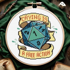 Crying ist eine gratis Aktion Spielwürfel Kreuzstichmuster PDF, Drachen Polyedrisches Spiel Liebhaber Stickgeschenk, Modern Zählung, digitaler Download