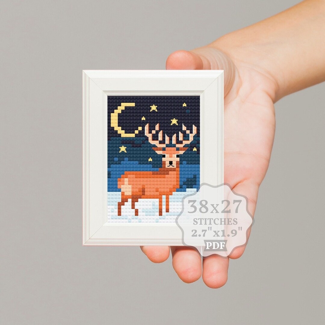 Mini Winter Deer Cross Stitch Pattern PDF, Holidays Small Cute Motif ...