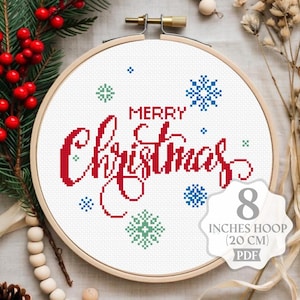 Merry Christmas Cross Stitch Pattern: Easy Cute Retro (PDF file)