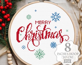 Merry Christmas Cross Stitch Pattern: Retro Snowflakes Simple (PDF Download)