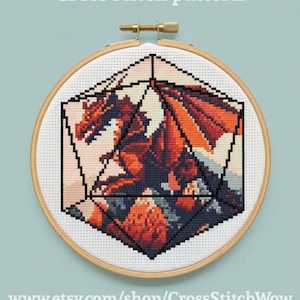 Dragon Dice Cross Stitch Pattern Gamer Nerd Geek - Digital PDF