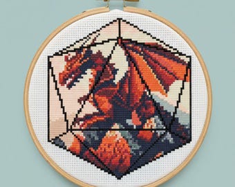 Dragon Dice Cross Stitch Pattern Gamer Nerd Geek - Digital PDF