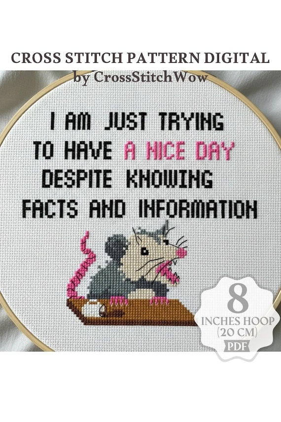 Funny Possum Cross Stitch Pattern: Mental health Support (PDF)