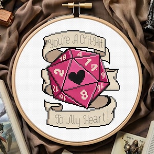 Game Dice Cross Stitch Pattern Dragon Game Cross Stitch Crit Romantic Love Valentine&#39;s Gift For Game Lover ttrpg Master Digital Download PDF