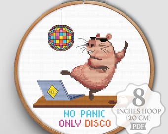 Funny Capybara Cross Stitch Pattern: No Panic Disco Meme (PDF Download)